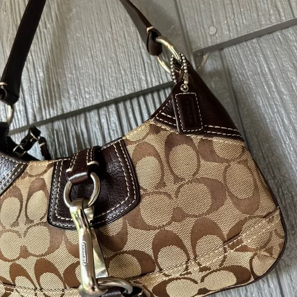 Vintage Coach Brown Canvas Mini Hobo Leather Trim Shoulder Bag Purse Y2K 10283 - Picture 3 of 14